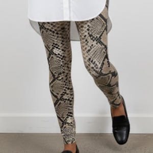 Brooklyn's Snakeskin Leggings ~ Women's Brown Black Python Serpent Animal PRINTED 4-Way Stretch Pants | Soft Statement Athleisure Legwear