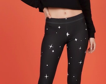 Leggings mágicos para mujer, estampado de galaxia, estrellas celestiales y cielo nocturno en blanco y negro, mallas suaves y elásticas, ropa deportiva cómoda.