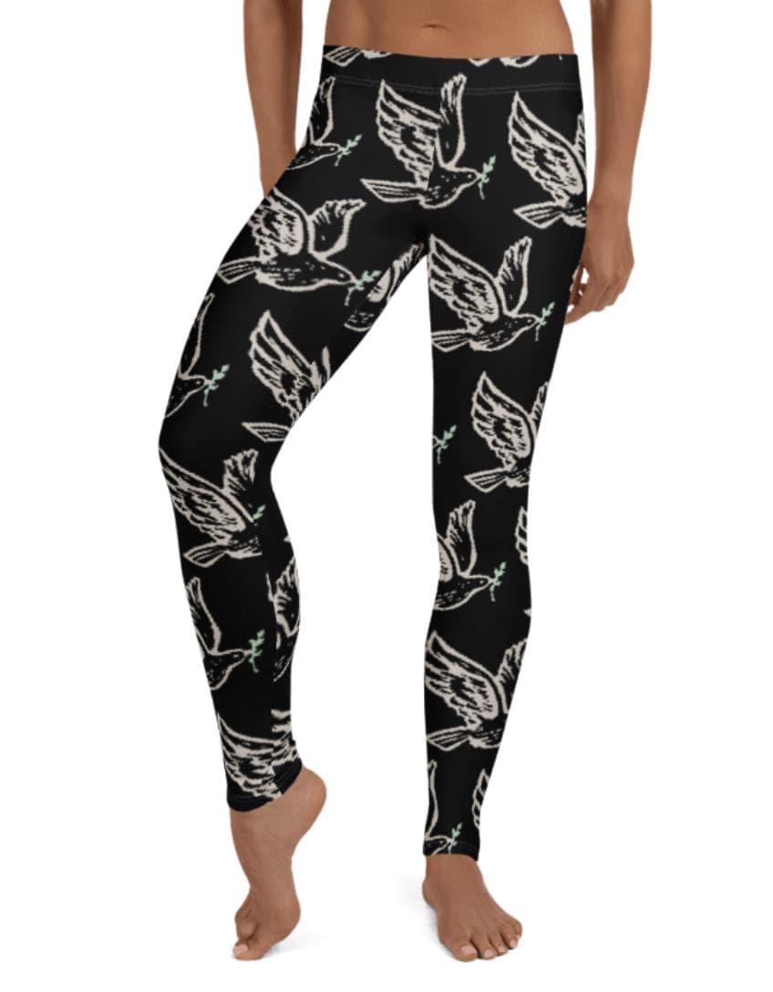 Peace Dove Leggings ~ Women's Black Peace Resilience Hope New Beginnings Nature Bird Olive Branch Graphic Printed Stretchy Tights Pants Her