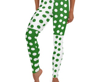 Dolly's Polka Dot Costume Leggings, Green ~ Women's Teen Students Whimsical Printed Leggings / Ankle Length Stretch Pants /Cute Gift for Her
