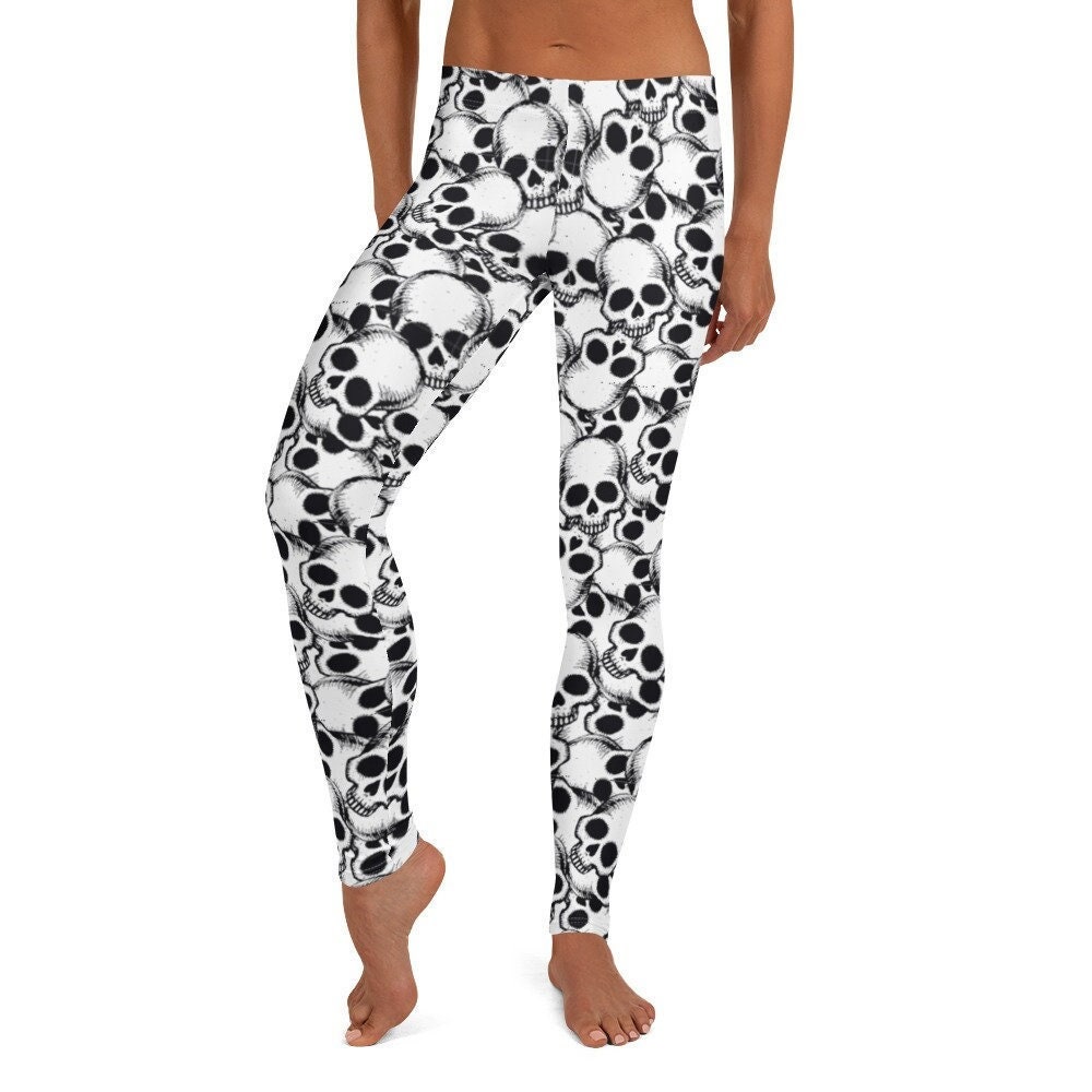 Scary Sculls Leggings Black White Women s Casual Wear Cute Cranial Printed Stretchy Tight Pants Punk Rock Grunge Halloween Costume Her Etsy UK