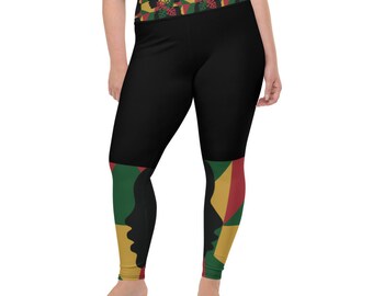 Best Seller! ONE Love Leggings, Red Black Green | PLUS Size | Women&#39;s USA Rasta Jamaican African Juneteenth Cozy Cute Stretch Fashion Tights