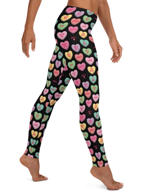 Be Mine Valentine Bae Leggings, Black Women's Teen Cute Cozy Wear Cute  Holiday Fashion Stretchy Pants Soft Colorful Heart Tights for Her 