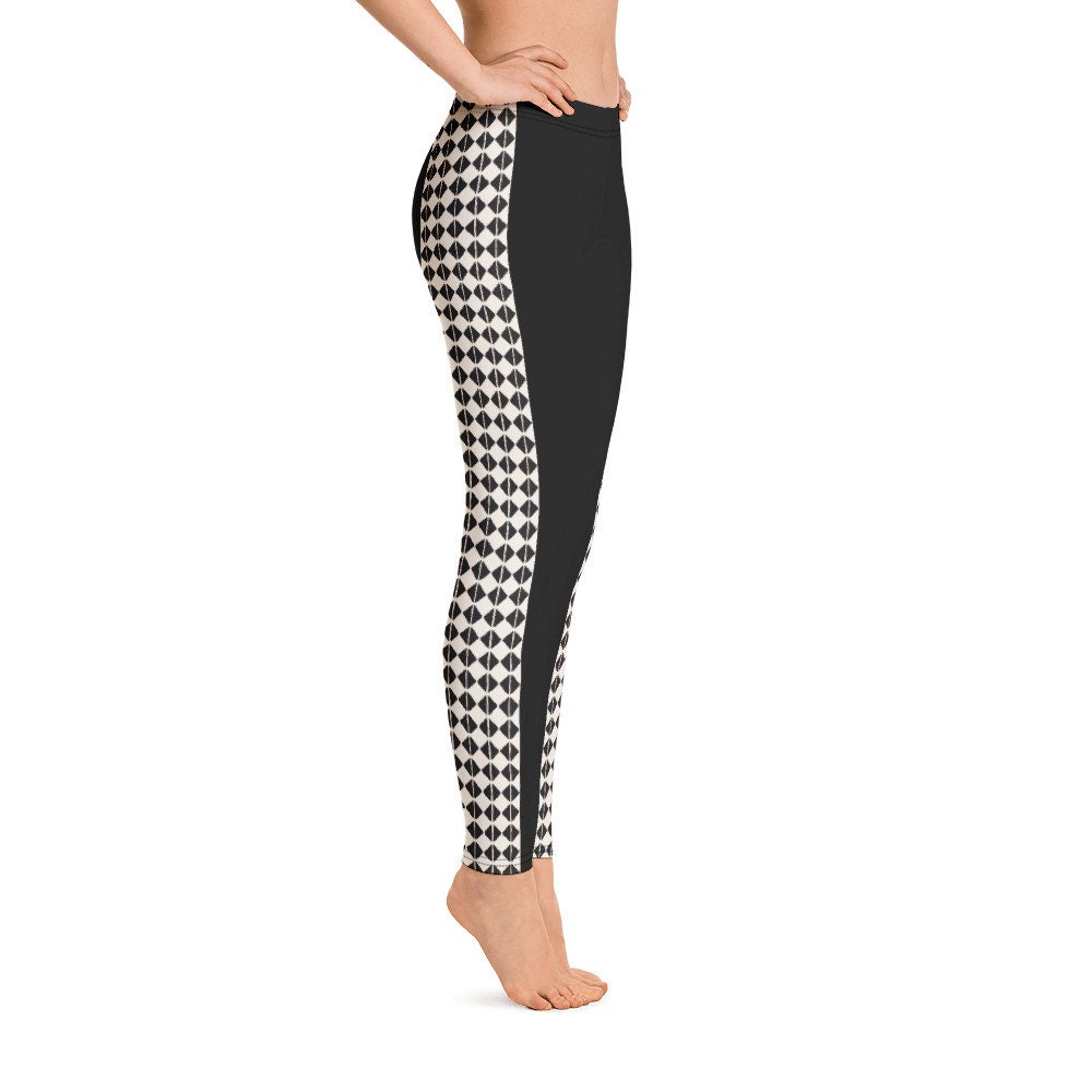 Prissy Paragon Leggings, Black/white Women's Teens Stretch Pants / On-trend  Argyle Preppy Tights /mod Boho Chic /cute Casual Layering Look 