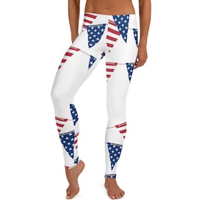 American Flag Leggings #1 ~ Women&#39;s Red White Blue USA Patriot July 4 Holiday Graphics Printed Stretch Tight Pants | Cute Athleisure Legwear