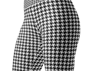 Leggings clásicos de pata de gallo en blanco y negro ~ Pantalones deportivos de cintura alta para mujer, suaves, elásticos, atemporales, casuales, modernos, elegantes y cómodos.