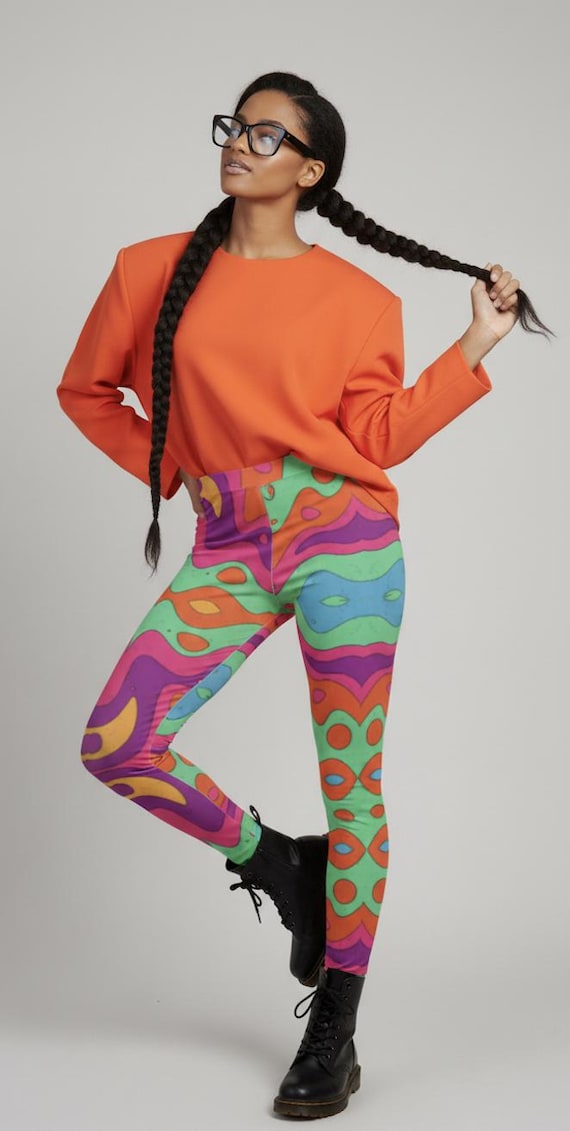 Electric Waves Leggings ~ Women's Bright Colorful Psychedelic
