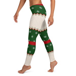 Leggings navideños feos, verdes ~ Ropa de estar navideña para mujer, fe cristiana, Navidad, vacaciones / Pantalones ajustados suaves con elasticidad en 4 direcciones / Regalo para ella imagen 3