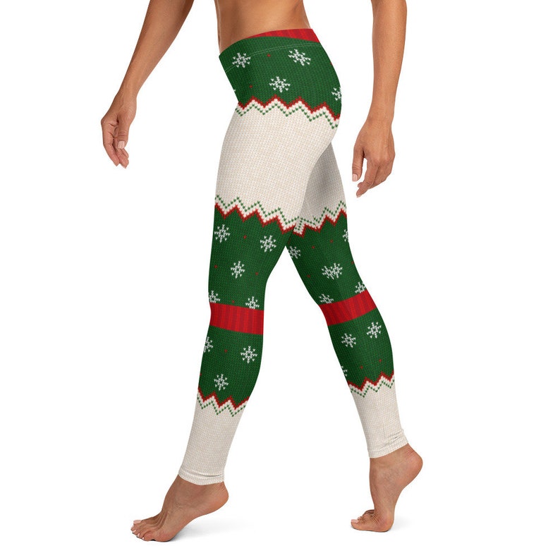 Leggings navideños feos, verdes ~ Ropa de estar navideña para mujer, fe cristiana, Navidad, vacaciones / Pantalones ajustados suaves con elasticidad en 4 direcciones / Regalo para ella imagen 3