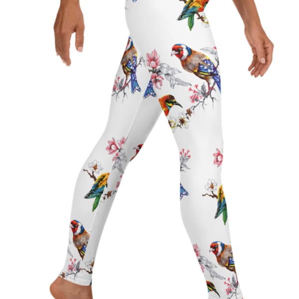Pretty Bird Leggings, Multi-Color ~ Women's Teens Casual Cute Cozy Wear Fashion Animal Bird Stretchy Tight Pants | Mod Boho | Gift for Her
