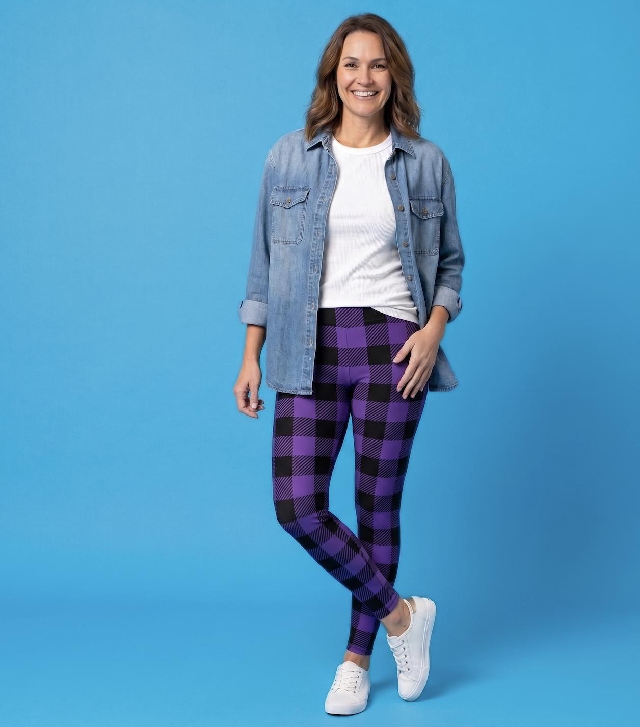 Purple Black Buffalo Plaid Leggings ~ Women's Lumberjack Tartan