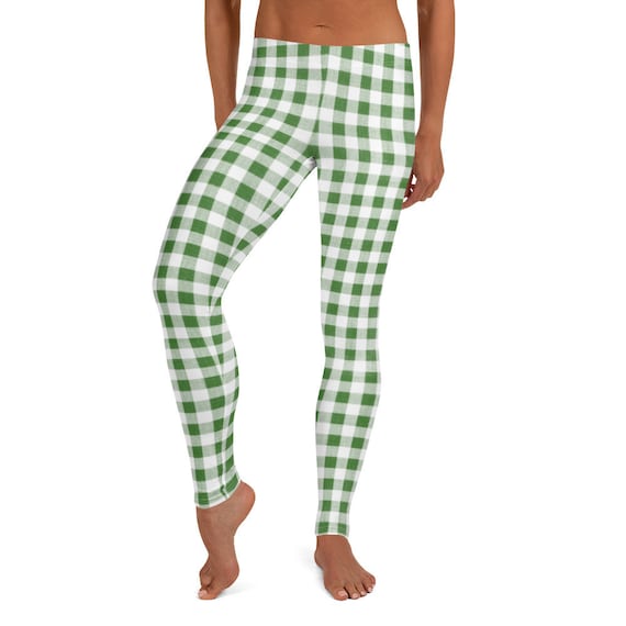 Classic Gingham Print Leggings, Green/white Women's Teens Stretch Pants /  Classy Trendy Buttery Soft Tights / Mod Boho / Cute Casual Pants -   Canada