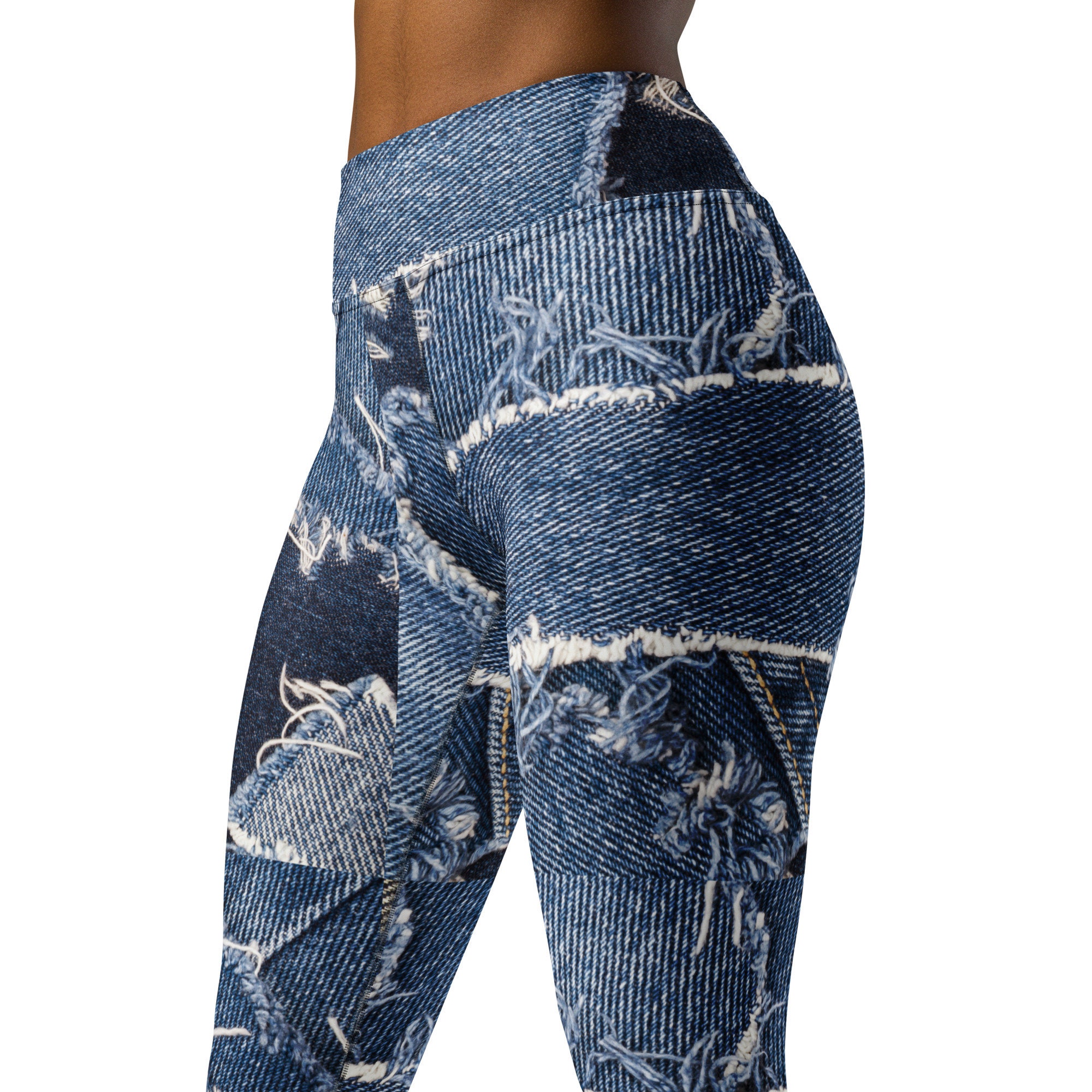 Leggings Trippin' Rippin' ~ Pantalones vaqueros oscuros estampados con aspecto roto y cintura alta clásicos para mujer, mallas elásticas / Ropa cómoda, lindo regalo para ella