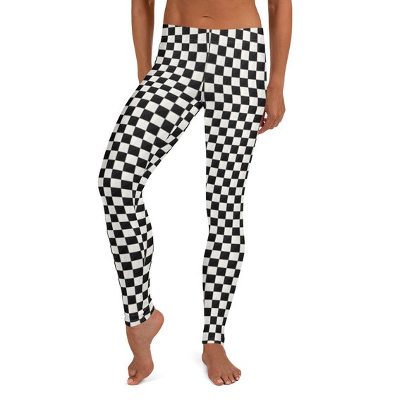 Shes Badas Black White Checkered Leggings Women's Vans Classic Skater Style  / Racing Pattern Stretchy Pants / Cute Soft Fashion Tights -  Sweden