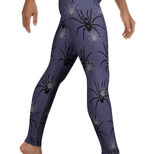 Violet Venom Leggings ~ Women&#39;s Purple Black Spider Insect Crawler Tarantula Predator Printed Stretchy Tights Pants | Halloween Costume Her