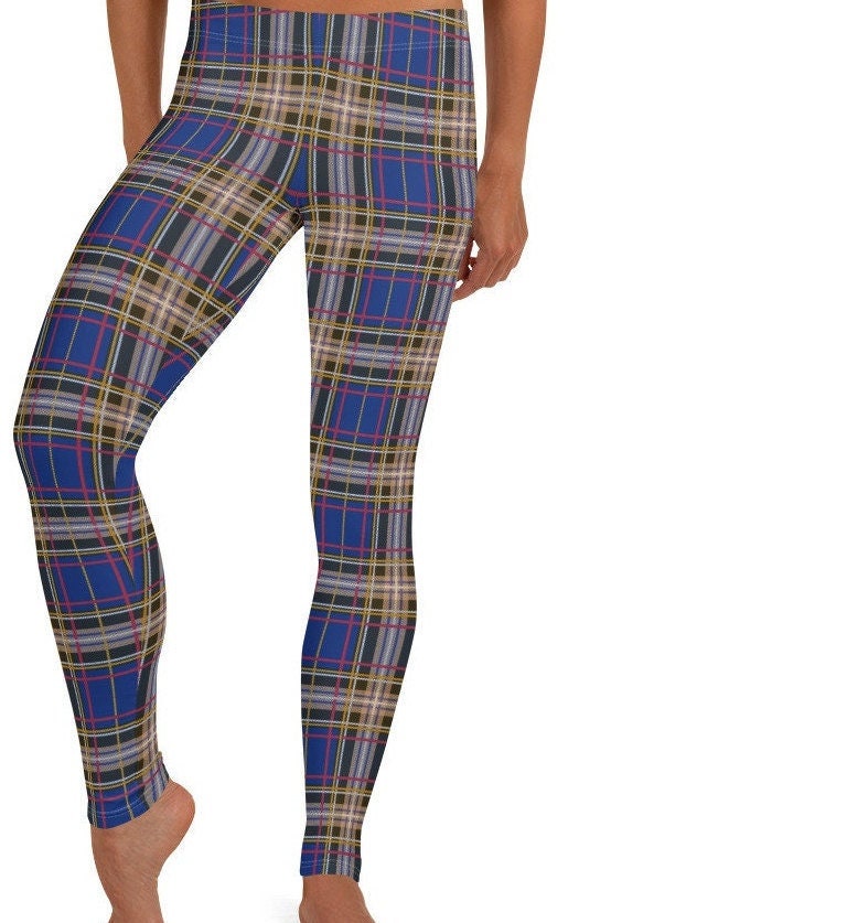 Blue tartan leggings sale