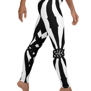 Vogue Diamond Flux-legging ~ dames zwart wit geometrisch abstract gedrukt graphics rekbare panty's broek | Leuke Athleisure-leggings Her