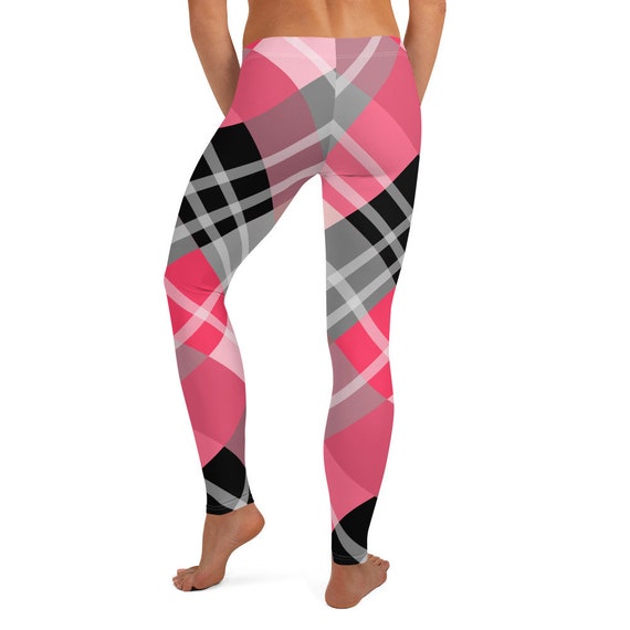 Best Seller Crazy Pink Plaid Leggings Women's Casual Cozy Wear