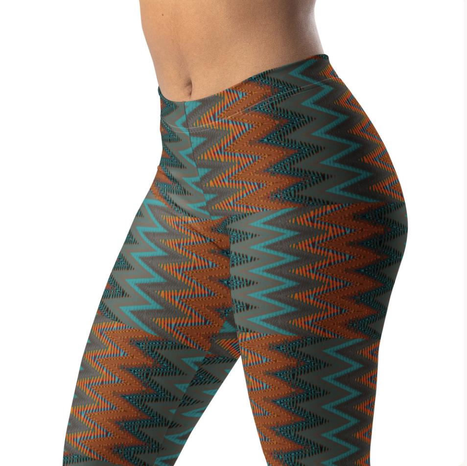 パンツ ARTS&SCIENCE Woven leggings Southwest Chevron Leggings ~ Women's Earthy Teal Rust Orange