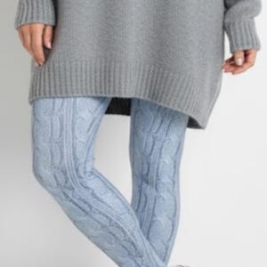 Etsy Top Seller! Marni's Leggings ~ Women's Cornflower Blue FAUX Imitation Cable Knit-Like Woven PRINT 4-Way Stretchy Soft Statement Tights