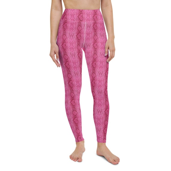 Rose Pink Snakeskin Leggings Women s Cozy Wear Casual Cute High Waist Stretchy Tight Pants Stylish Soft Mod Boho Athleisure Gift for Her Etsy