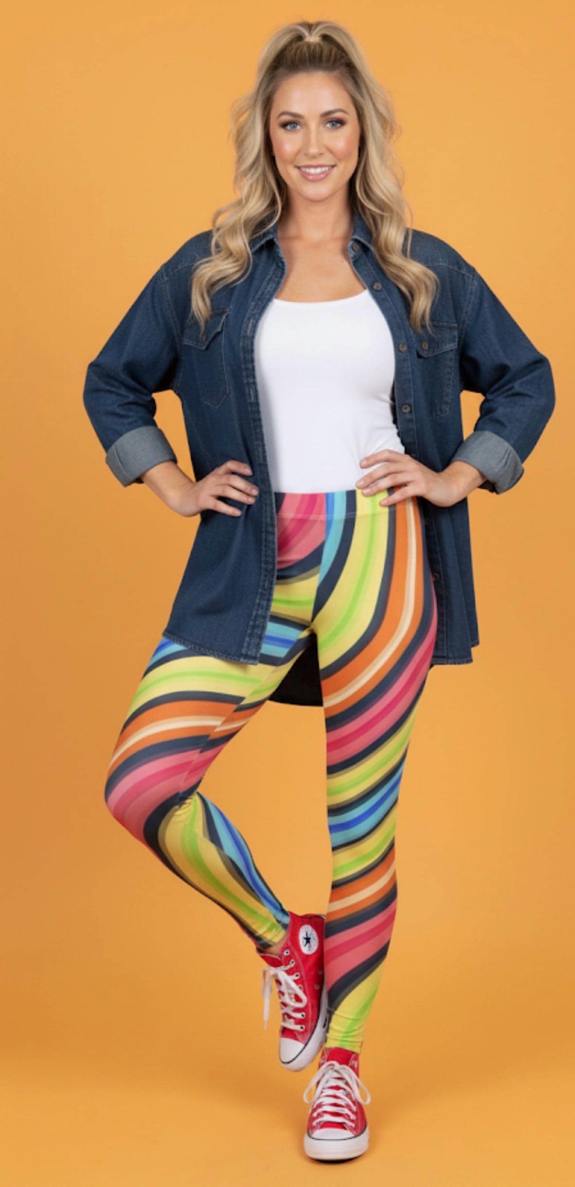 Trippin' Leggings ~ Women's Bold Green Yellow Pink Orange Blue