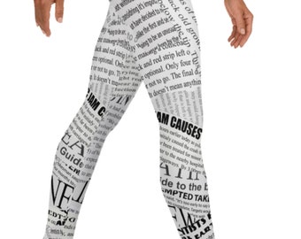 Best Seller! Newspaper Print Leggings, White Black ~ Women's Casual Wear Cute Fashion Abstract Stretchy Tight Pants | Mod Boho Contemporary