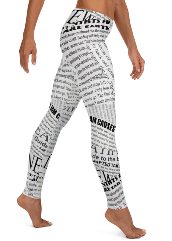 Best Seller Newspaper Print Leggings, White Black Women's Fashion Abstract  Stretchy Pants / Buttery Soft Tights / Cozy Wear Gift for Her 