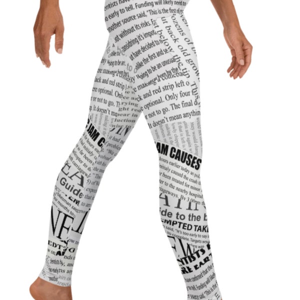 Verkaufsschlager! Zeitungsdruck Leggings, Weiß Schwarz ~ Damen Freizeitkleidung Niedliche Mode Abstrakte Stretchige Enge Hose | Mod Boho Zeitgenössisch