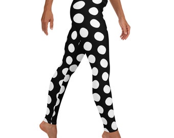Pandora's Polka Dot Leggings ~ Women's Black White Bold Iconic Mod Retro Classic Large Spots Statement Stretchy Tights Athleisure Pants Her
