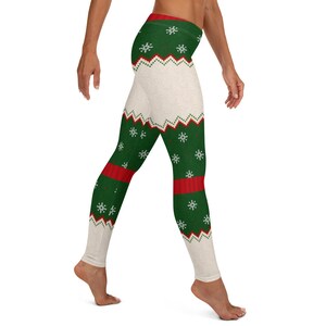Leggings navideños feos, verdes ~ Ropa de estar navideña para mujer, fe cristiana, Navidad, vacaciones / Pantalones ajustados suaves con elasticidad en 4 direcciones / Regalo para ella imagen 4