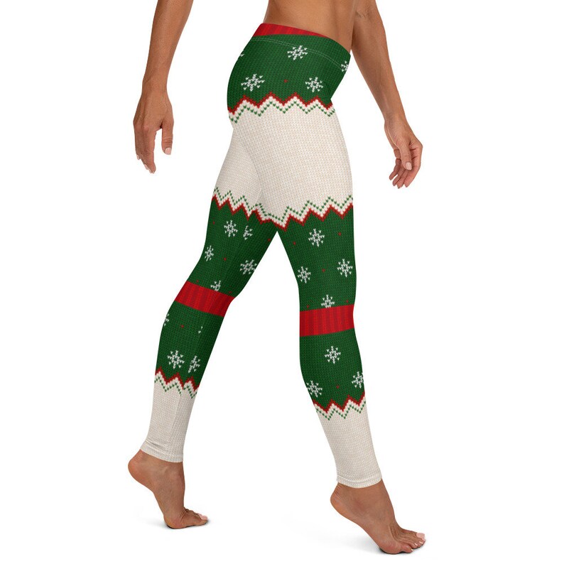 Leggings navideños feos, verdes ~ Ropa de estar navideña para mujer, fe cristiana, Navidad, vacaciones / Pantalones ajustados suaves con elasticidad en 4 direcciones / Regalo para ella imagen 4