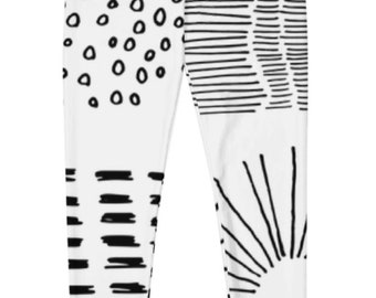 Best Seller! Vogue Leggings | Black White ~ Women's Casual Cozy Wear Cute Stretchy Pants | Classic Mod Boho Athleisure | Lovely Gift for Her