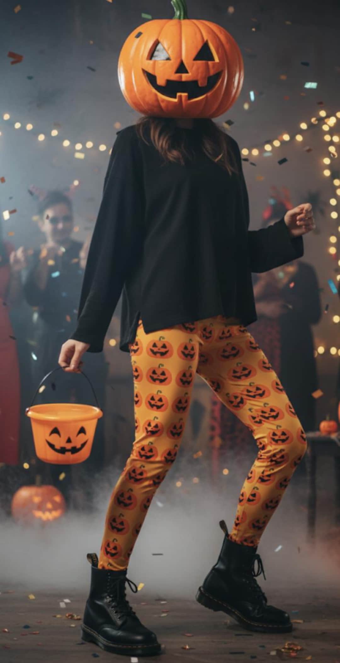 Legging Halloween Femme - Motif Citrouille, Fantômes - Taille Haute - 85% Polyester, 15% élasthanne