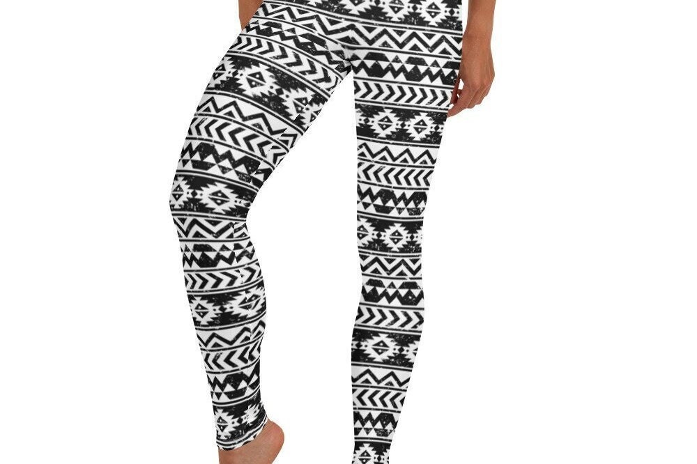 long leggings stretch, full boho ethnic printed black, Gadogado Rinji Aztec