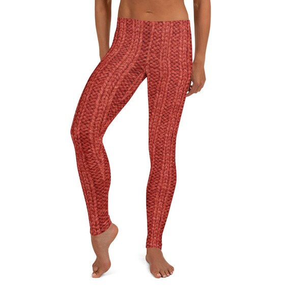 Kates Cable Knit PRINTED Leggings Red 