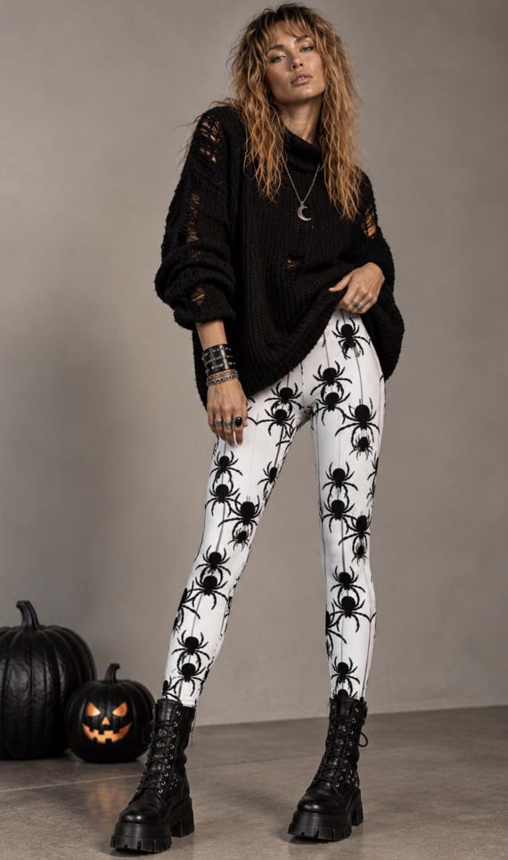 Black White Spider Leggings, Creepin' It Chic | Women's Halloween