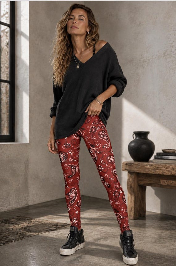 Red Paisley Bandana Leggings ~ Scarlet Rebel | Women's Western