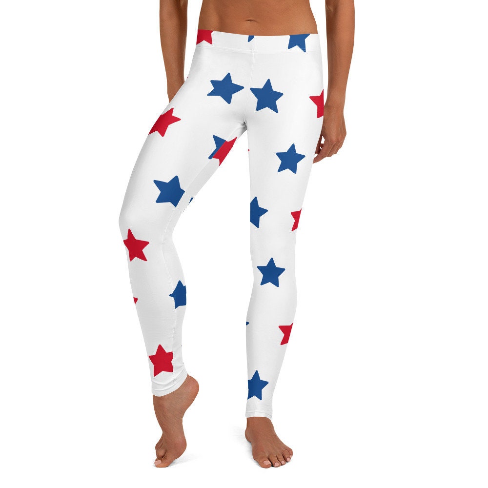 Oh My Stars Leggings, Red White Blue ~ Women's Teen USA July 4 Patriot Inspired Stretch Pants /Election Wear /Soft Cozy Cute Fashion Tights