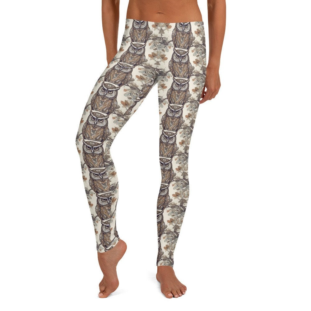 Owl of Athena Leggings ~ Women's Casual Cozy Wear Cute Animal Bird Hooter Print Nature Stretchy 