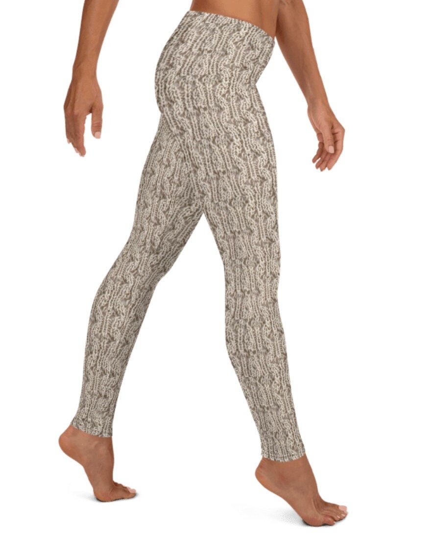 Lucy's Leggings ~ Women's Casual Cozy Wear Cute PRINTED Crochet Cable Knit Abstract Stretchy Tights Pants | Mod Boho Athleisure Legwear Her