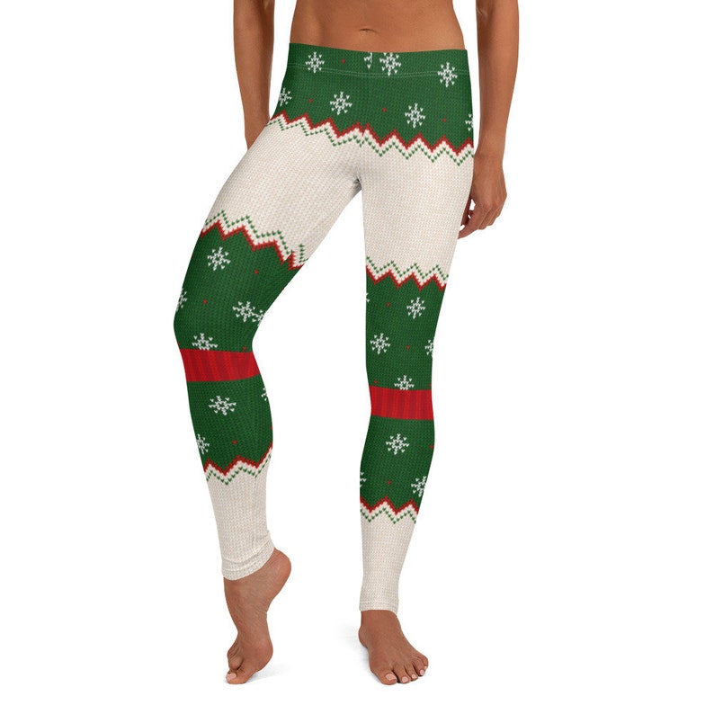 Leggings navideños feos, verdes ~ Ropa de estar navideña para mujer, fe cristiana, Navidad, vacaciones / Pantalones ajustados suaves con elasticidad en 4 direcciones / Regalo para ella imagen 1