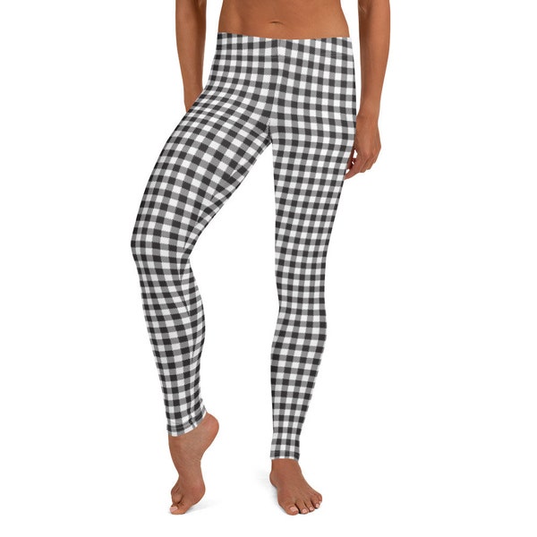 Bestseller! Klassieke Gingham Tartan bedrukte legging - Dames zwart/witte rekbare broek / Gezellig geruite zachte modieuze panty's / Mod Boho