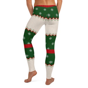 Leggings navideños feos, verdes ~ Ropa de estar navideña para mujer, fe cristiana, Navidad, vacaciones / Pantalones ajustados suaves con elasticidad en 4 direcciones / Regalo para ella imagen 2