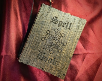 Monedero de madera con libro de hechizos encantado / Pieza mágica llamativa / Bolso bandolera hecho a mano