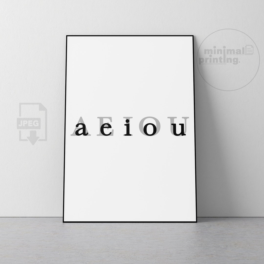 Vowel Print AEIOU Printable Art Literature Digital - Etsy