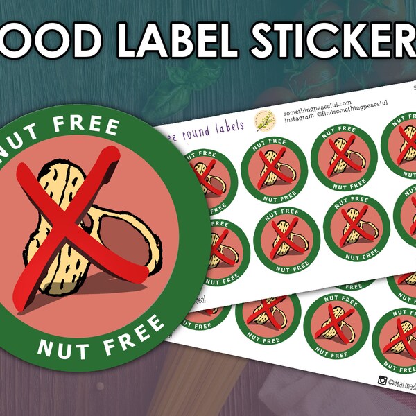 Nut Free Food Label Stickers - Bulk Available - Multiple Sizes, Matte or Glossy for Restaurant, Menu, Bake Sale, Product Labels