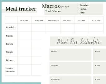 Printable Meal Prep and Macro Tracker Bundle - Nutrition Planner, Goal Tracker, Instant Download - Meal Planning and Macros