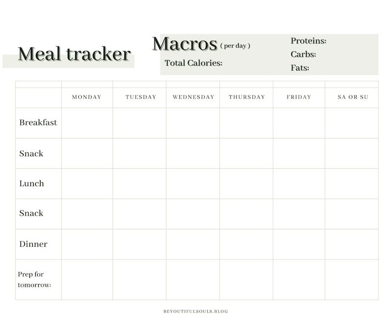 Printable Meal and Macronutrient Tracker - Daily Nutrition Journal ...