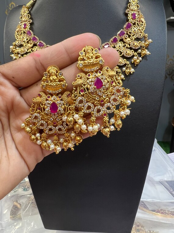 Chandra Hara mango Necklace hara lakshmi Kasu Set emerald Set ruby